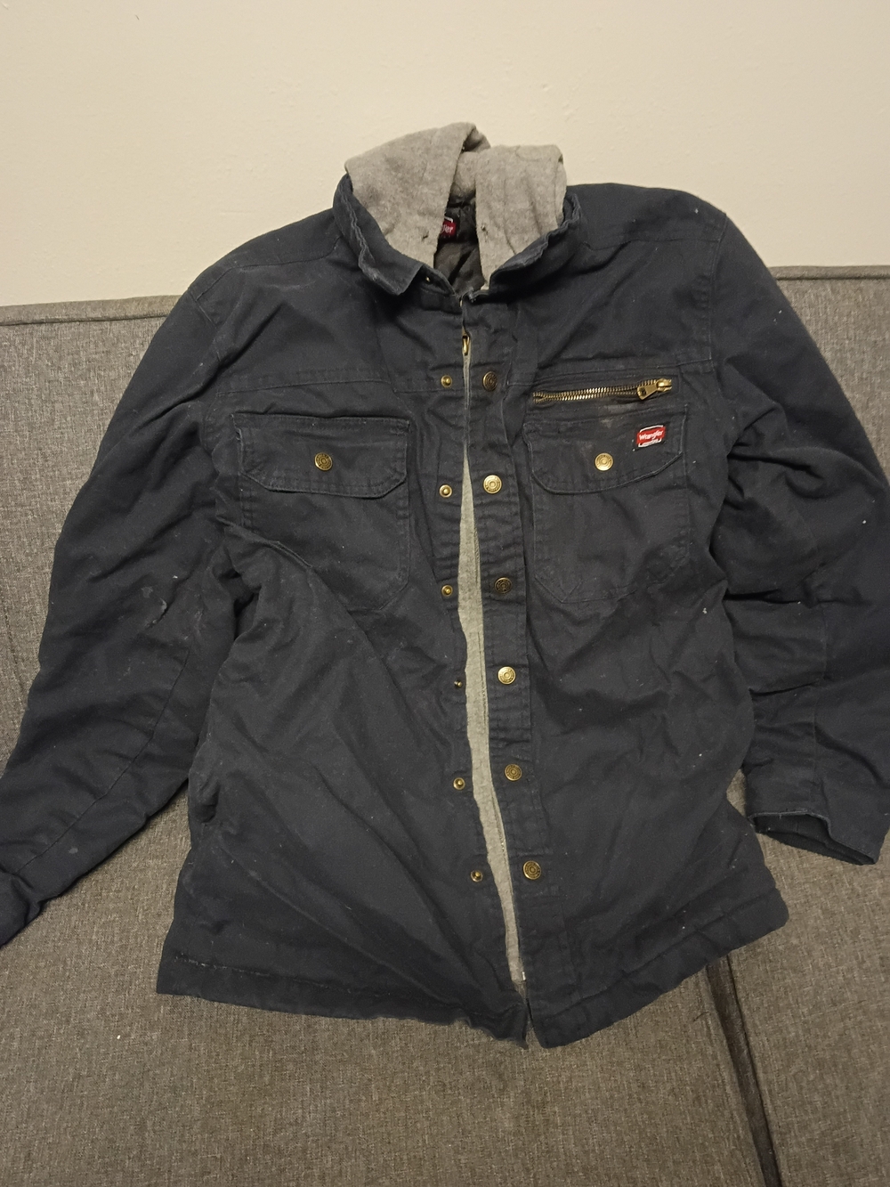 Wrangler Navy Bomber Jacket with Gray Liner